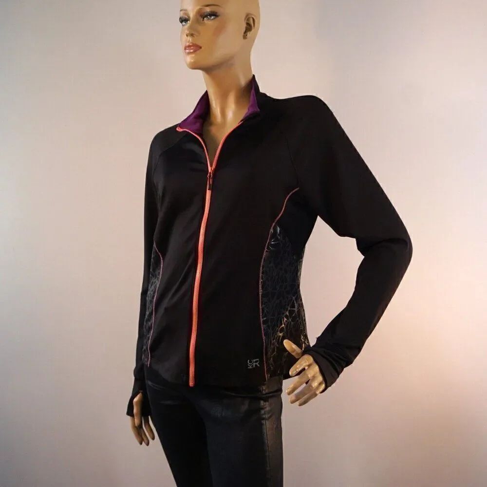 Kenneth Cole Reaction Activewear Sz L Long Sleeve Zip Mesh Inlays Womens Top
